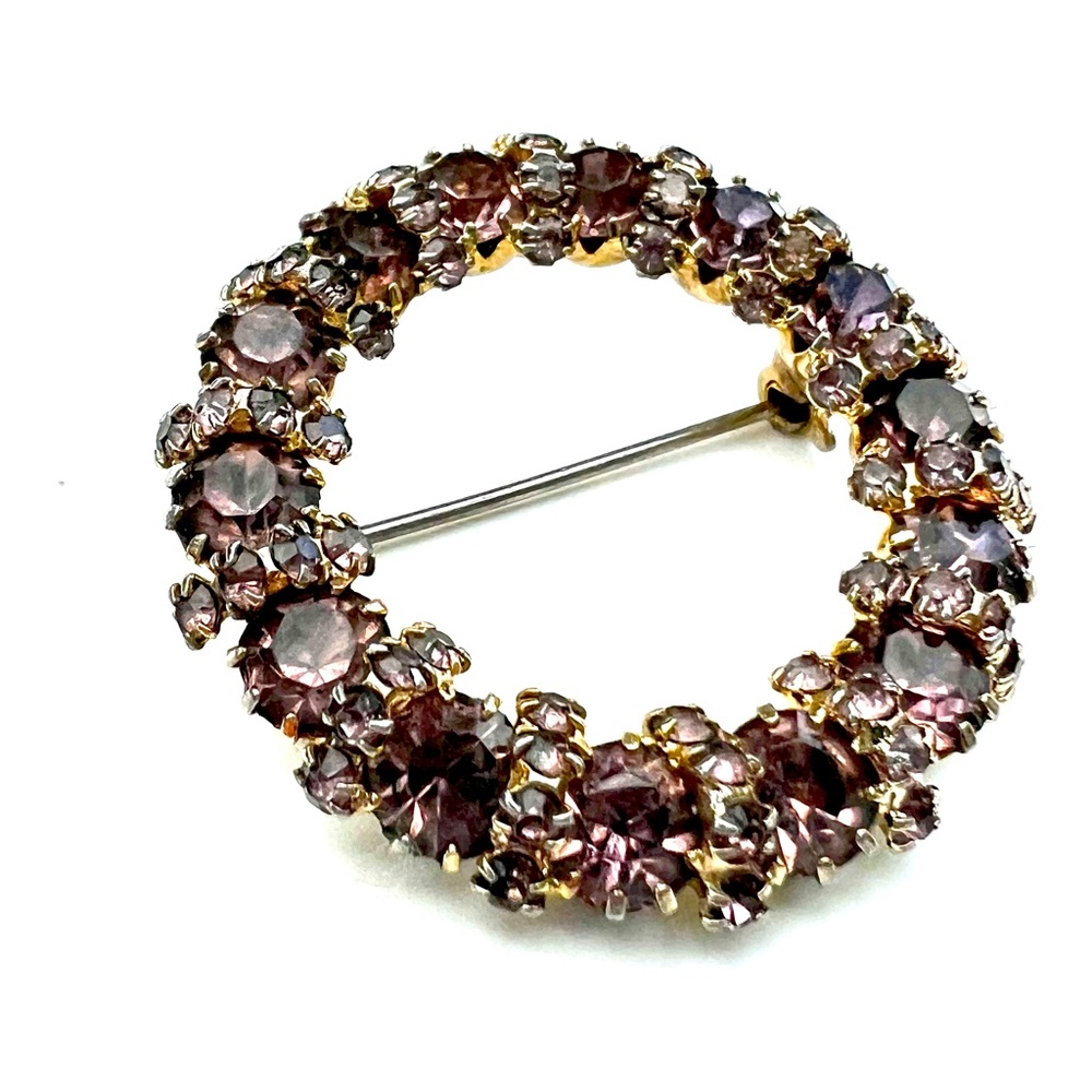 Vintage Weiss UnSigned Golden Brown/Amber/Smoke/Topaz Circle Wreath Pin Brooch